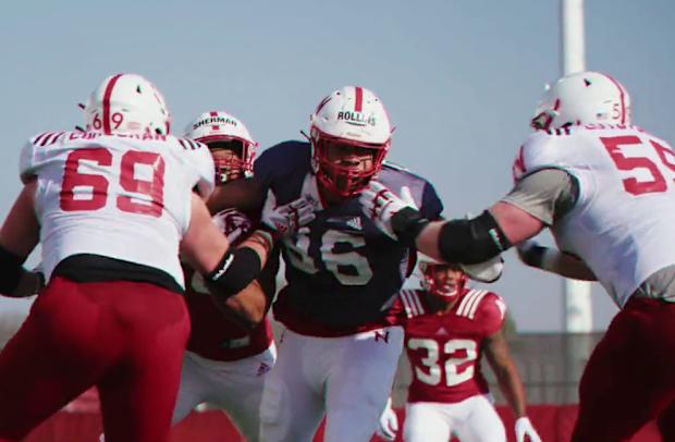 Turner Corcoran and Henry Lutovsky vs AJ Rollins line 2023-03-28 Nebraska football spring practice